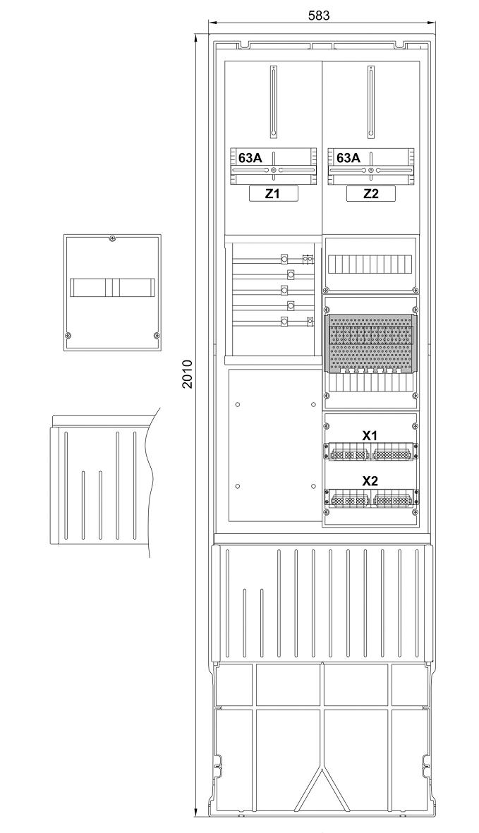 F-TRONIC ZSA202-2-2ZK-HO-APZ Komplettschrank AP 2Z 1stö 2Feld SS 5p