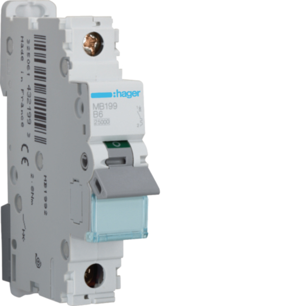 HAGER MB199 Leitungsschutzschalter AC B 6A 1p 415V