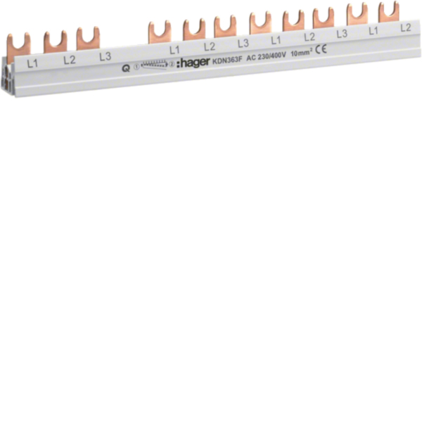 HAGER KDN363F Phasenschiene 3ph 210mm 10qmm 63A Gabel