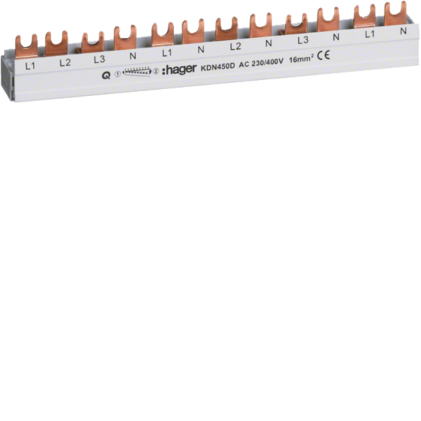 HAGER KDN450D Phasenschiene 3+N 210mm 16qmm 80A Gabel